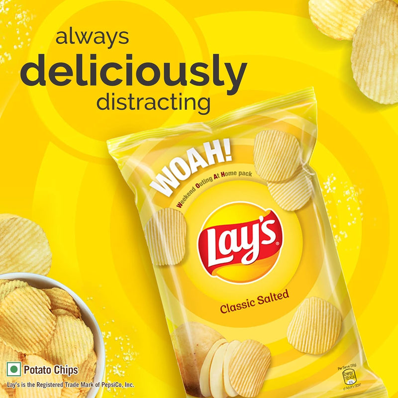Lay's Potato Chips, Classic Salted Flavour, Crunchy Chips & Snacks, 80 grams/82 grams/ 90 grams/115 grams (Weight May Vary)