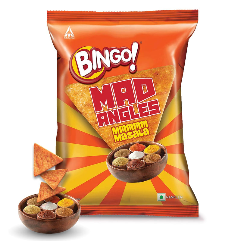Bingo ! Mad Angles Mmmmm Masala Flavoured Corn-Based Triangle Chips Pack for Snacks (Weight May Vary),60 Gm