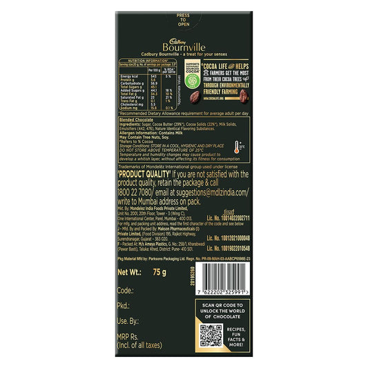 Cadbury Bournville Rich Cocoa 50% Dark Chocolate Bar, 75 Gm