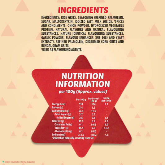 Bingo! Mad Angles Pizza-aaaah Pizza Flavour Corn-Based Triangle Chips Pack for Snacks, 66g/60g(Weight may vary).