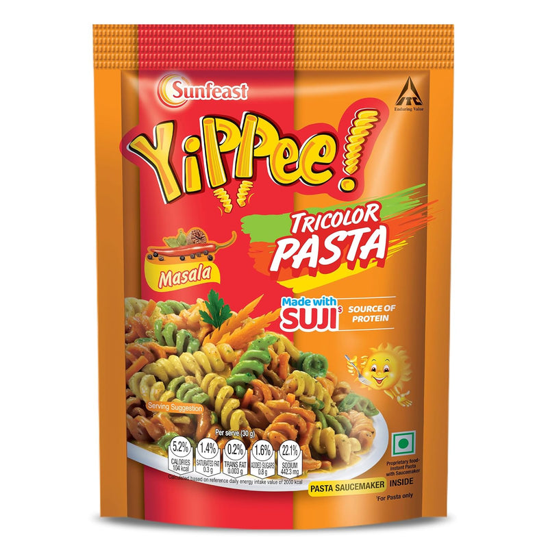 Sunfeast Yippee! Tricolor Pasta|Masala|Soft & Creamy Pasta|Instant Pasta Made with Suji/ Rava (Weight May Vary),65/70 Gms
