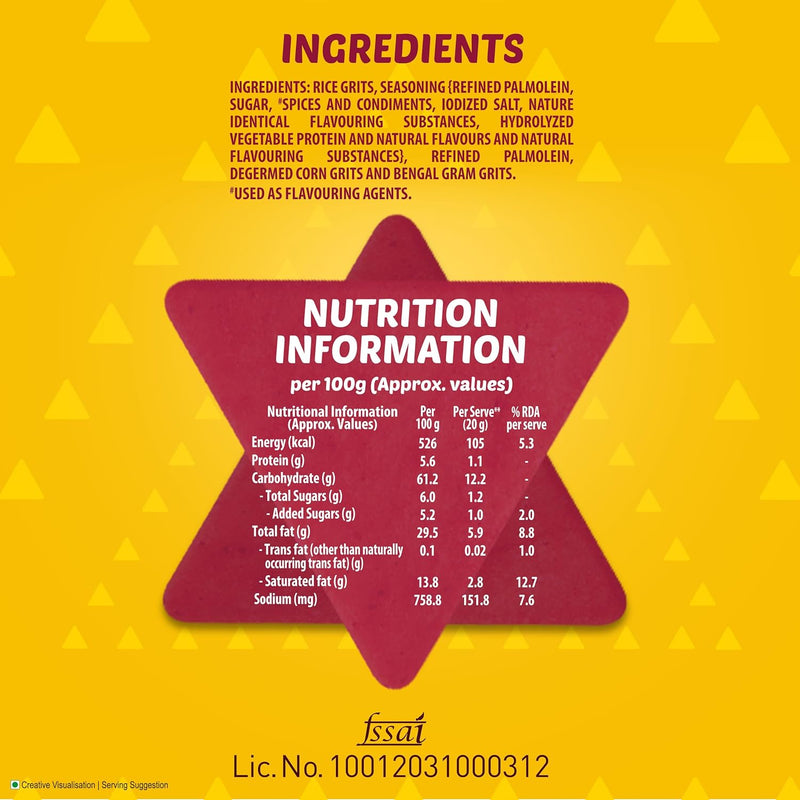 Bingo! Mad Angles Achaari Masti Mango Pickle Flavour Crunchy Triangle Chips Pack - 60gm