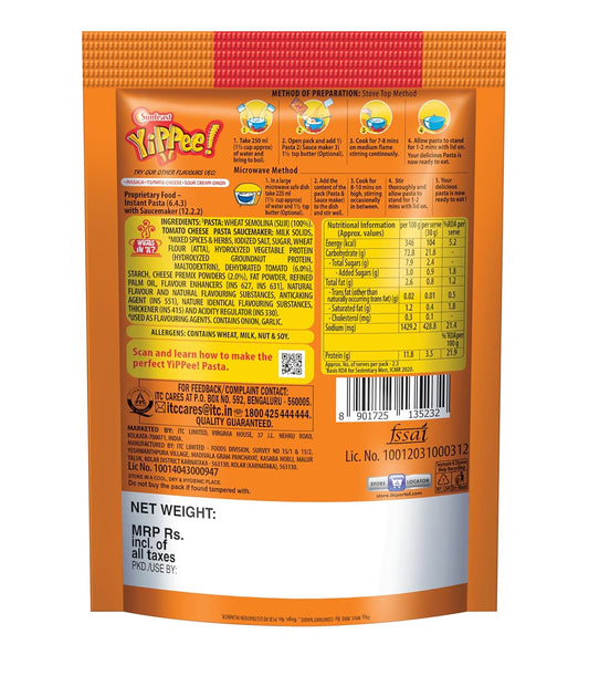 Sunfeast YiPPee! Pasta Treat|Tomato Cheese|Soft & Cheesy Pasta|Instant Pasta Made with Suji/ Rava,Vegetarian,70 gram